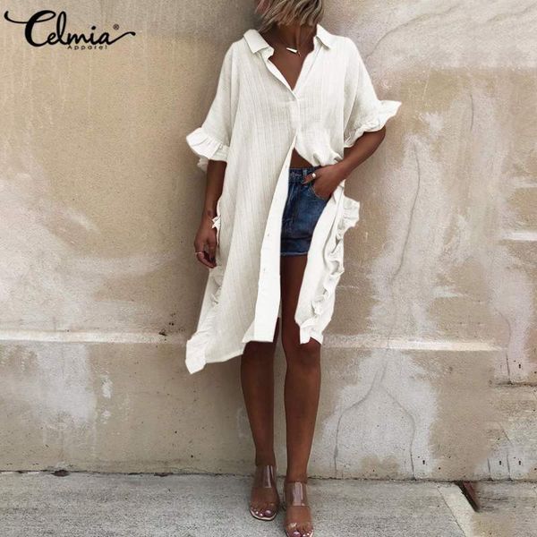 blouses celmia 2021 summer fashion half sleeve long shirt women vintage ruffles lapel blouse casual loose button solid work blusas, White
blouses celmia 2021 summer fashion half sleeve long shirt women vintage ruffles lapel blouse casual loose button solid work blusas, White
