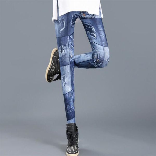 women's leggings cuhakci female print faux denim hole trousers high waist pants fitness legging gradient blue womens casual plus size, Black
women's leggings cuhakci female print faux denim hole trousers high waist pants fitness legging gradient blue womens casual plus size, Black