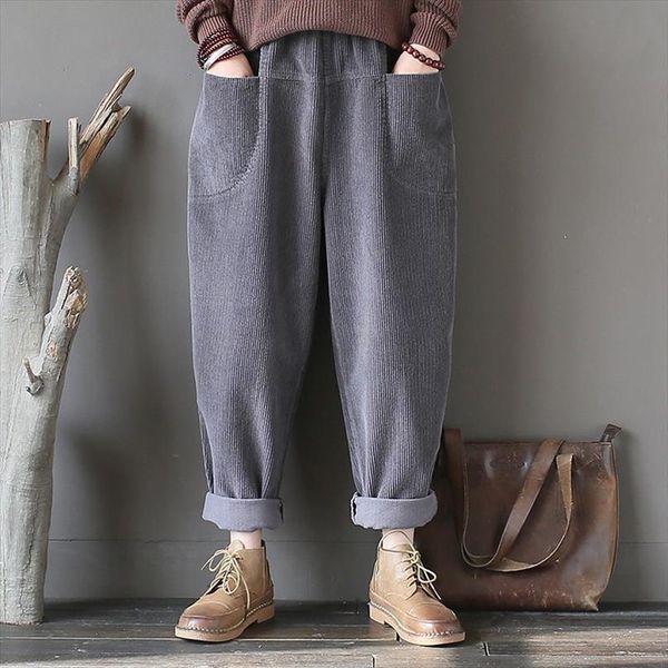 autumn elastic waist cotton women capri corduroy loose trousers casual harem spring vintage, Black;white
autumn elastic waist cotton women capri corduroy loose trousers casual harem spring vintage, Black;white