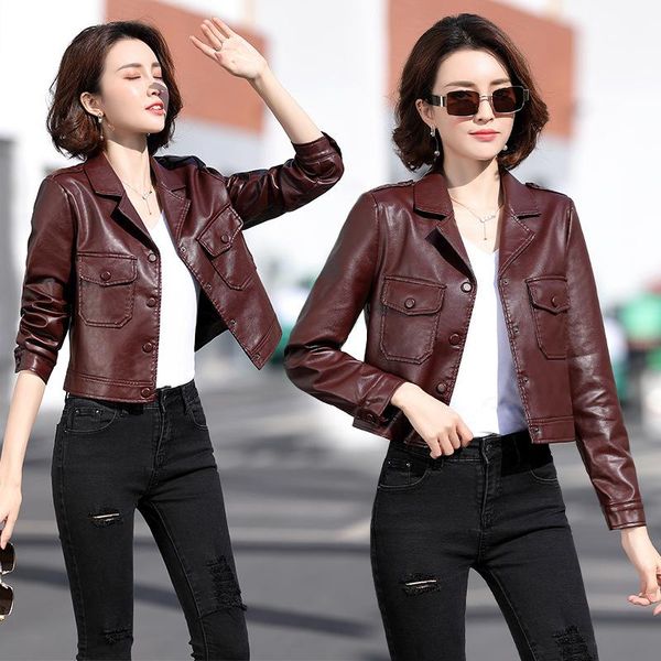 women's leather & faux 2xl soft pu jackets female lapel single breasted jacket ol style locomotive fashion cropped outerwear y1012, Black
women's leather & faux 2xl soft pu jackets female lapel single breasted jacket ol style locomotive fashion cropped outerwear y1012, Black