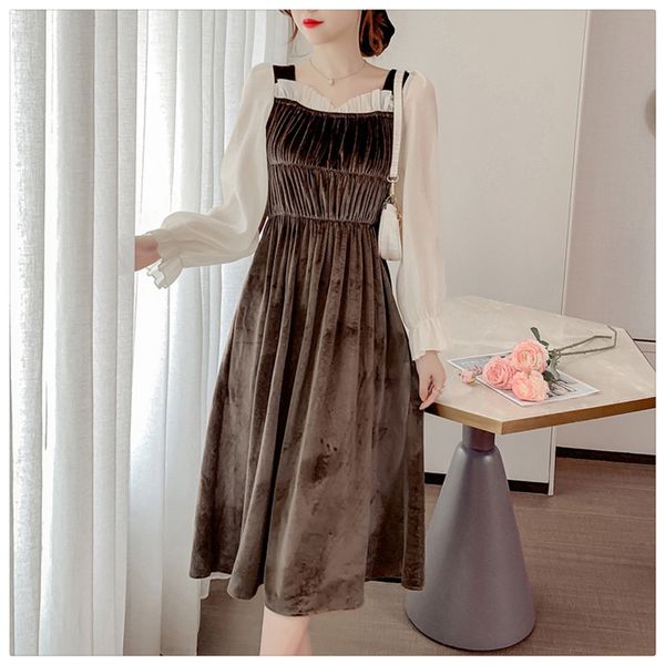 dress spring style korean fashion 2021 dress vintage velvet elegant long sleeve women's bing dresses, Black;gray
dress spring style korean fashion 2021 dress vintage velvet elegant long sleeve women's bing dresses, Black;gray