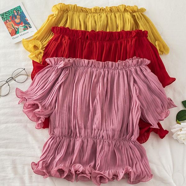 women's blouses & shirts women summer slash neck pleated chiffon mesh gauze basic ruffles shirt casual lady short lace elastic slim pul, White
women's blouses & shirts women summer slash neck pleated chiffon mesh gauze basic ruffles shirt casual lady short lace elastic slim pul, White