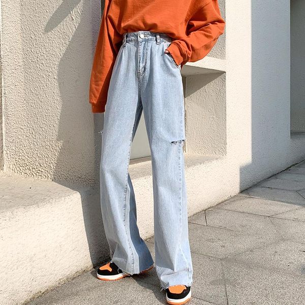 women's jeans ripped straight loose yaya style wide-legged high-waist drape daddy pants, Blue
women's jeans ripped straight loose yaya style wide-legged high-waist drape daddy pants, Blue