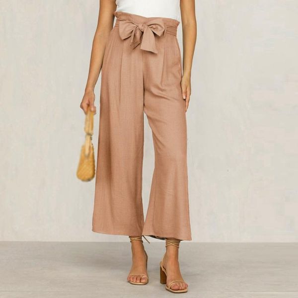 women's pants & capris 2021 women casual office lady loose wide leg elastic high waist trousers solid pantalones mujer#j30, Black;white 
women's pants & capris 2021 women casual office lady loose wide leg elastic high waist trousers solid pantalones mujer#j30, Black;white