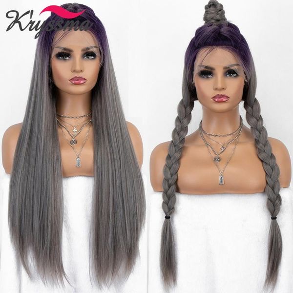 synthetic wigs kryssma purple grey long straight lace front wig u part for women dark roots ombre braided lolita, Black
synthetic wigs kryssma purple grey long straight lace front wig u part for women dark roots ombre braided lolita, Black