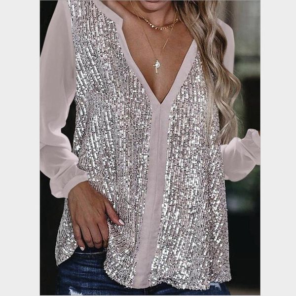 women's blouses & shirts express urban leisure sequin v-neck long sleeve loose pullover solid color shirt in stock, White
women's blouses & shirts express urban leisure sequin v-neck long sleeve loose pullover solid color shirt in stock, White