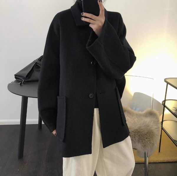 women's wool & blends 2021 vintage casual warm pocket woolen coat women clothes winter suit coats jacket female double sides cashmere o, Black
women's wool & blends 2021 vintage casual warm pocket woolen coat women clothes winter suit coats jacket female double sides cashmere o, Black