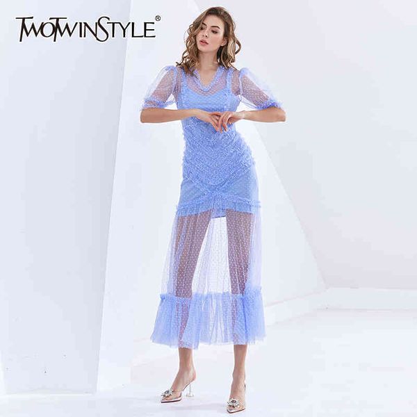 twotwinstyle polka dot patchwork mesh dress for women v neck short sleeve high waist elegant dresses female fashion clothes 210517, Black;gray
twotwinstyle polka dot patchwork mesh dress for women v neck short sleeve high waist elegant dresses female fashion clothes 210517, Black;gray