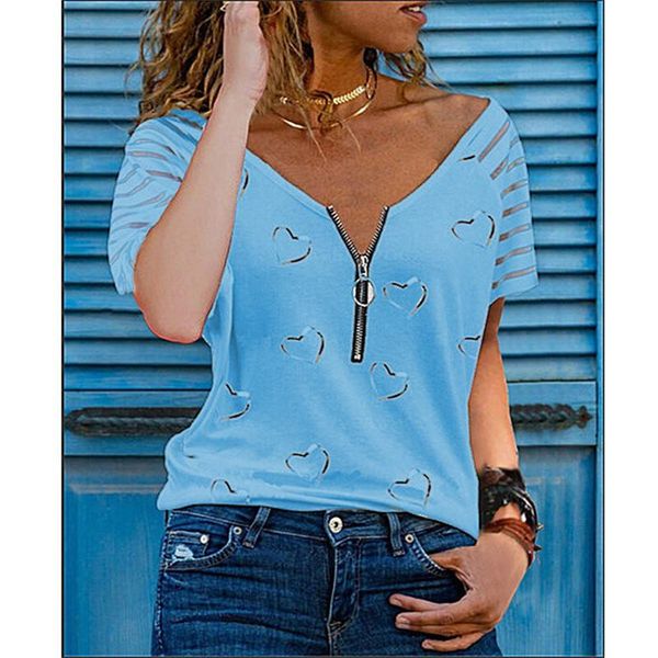 women's t-shirt 2021 summer fashion ladies heart-shaped print with zipper decoration v-neck short-sleeved casual loose pullover top, White
women's t-shirt 2021 summer fashion ladies heart-shaped print with zipper decoration v-neck short-sleeved casual loose pullover top, White