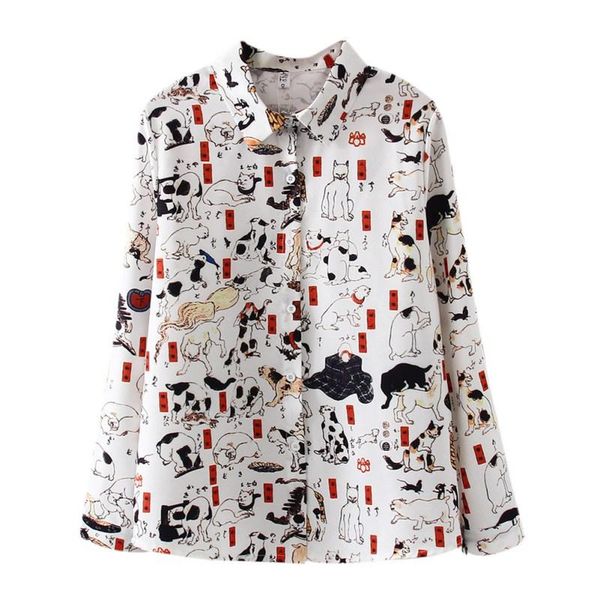 women's blouses & shirts korean chic floral printing short sleeve blouse women summer cat printed shirt female casual loose, White
women's blouses & shirts korean chic floral printing short sleeve blouse women summer cat printed shirt female casual loose, White