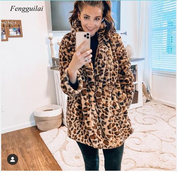 women's fur & faux winter clothes famale fashionable personality leopard print long coat lapel oversize women, Black
women's fur & faux winter clothes famale fashionable personality leopard print long coat lapel oversize women, Black