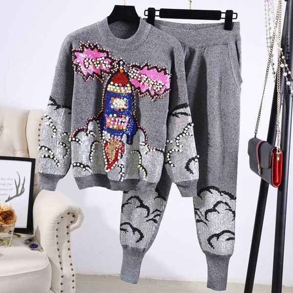 women's tracksuits 2021 autumn european station sequins beaded letters long-sleeved loose sweater casual pants suit, Gray
women's tracksuits 2021 autumn european station sequins beaded letters long-sleeved loose sweater casual pants suit, Gray