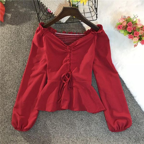 women's blouses & shirts 2021 summer spring female sweet lantern sleeves short style women ruffles bow lace up slash neck a53, White
women's blouses & shirts 2021 summer spring female sweet lantern sleeves short style women ruffles bow lace up slash neck a53, White
