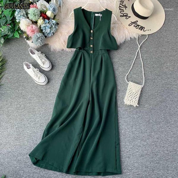 fashion sleeveless single breasted long pants jumpsuit women elegant ruffle wide leg playsuit 2021 summer casual solid romper1, Black;white
fashion sleeveless single breasted long pants jumpsuit women elegant ruffle wide leg playsuit 2021 summer casual solid romper1, Black;white