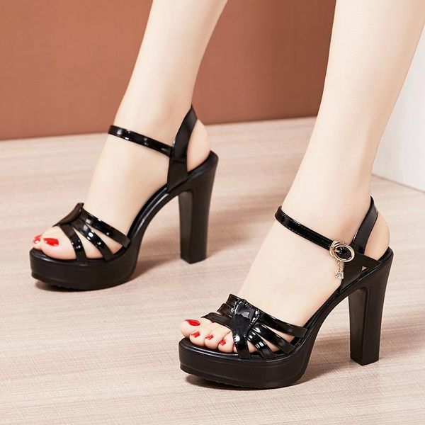 open head block heels platform sandals women shoes 2021 summer ol patent leather ladies high sandal 41 42, Black
open head block heels platform sandals women shoes 2021 summer ol patent leather ladies high sandal 41 42, Black
