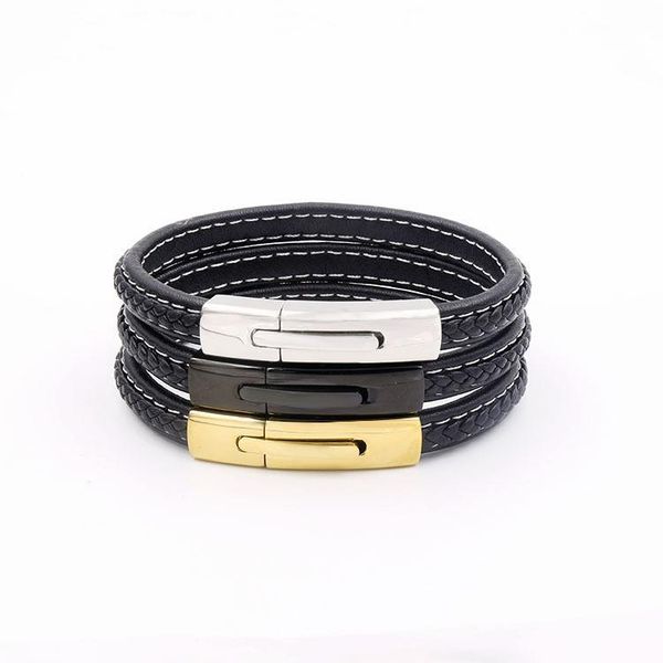new design brand with logo jewelry stainless steel magnetic buckle leather bracelet for men, Black
new design brand with logo jewelry stainless steel magnetic buckle leather bracelet for men, Black