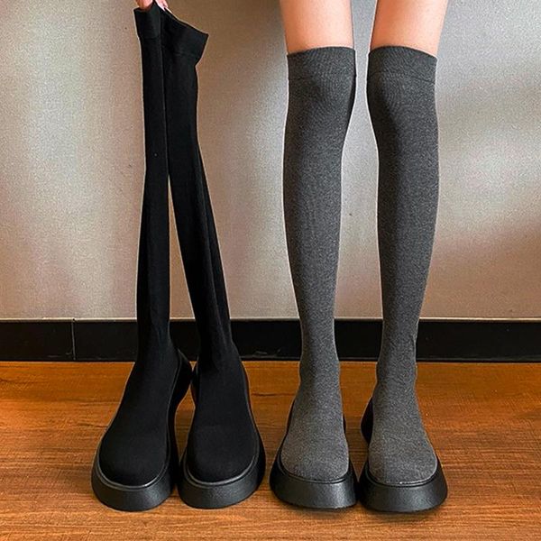 boots autumn women's stretch cloth knitted over the knee thick bottom round toe high comfortable casual shoes, Black
boots autumn women's stretch cloth knitted over the knee thick bottom round toe high comfortable casual shoes, Black