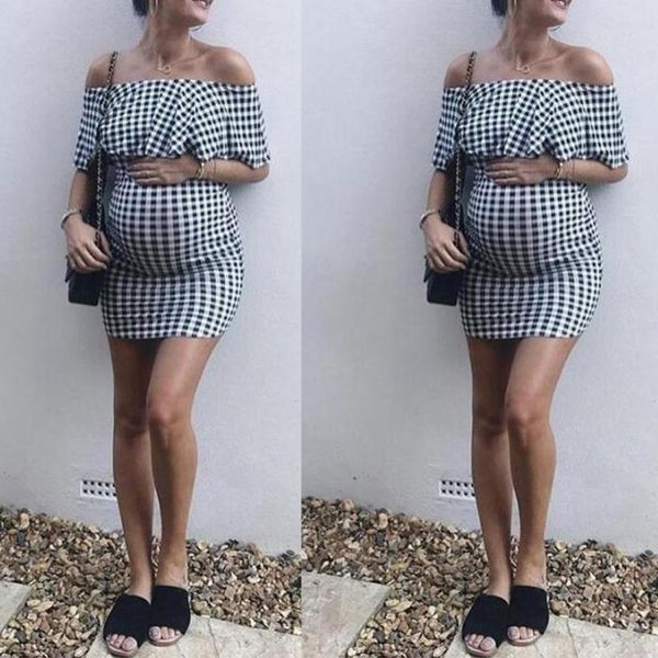 maternity dresses fashion summer pregnant women ruffled dress off-shoulder plaid pregnancy casual clothes baby shower, White
maternity dresses fashion summer pregnant women ruffled dress off-shoulder plaid pregnancy casual clothes baby shower, White