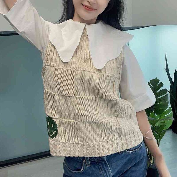 women's sweaters colete de malha feminino smiley face jacquard s colete camisola sem mangas retalhos pulôver ombro superior com botões, White;black
women's sweaters colete de malha feminino smiley face jacquard s colete camisola sem mangas retalhos pulôver ombro superior com botões, White;black