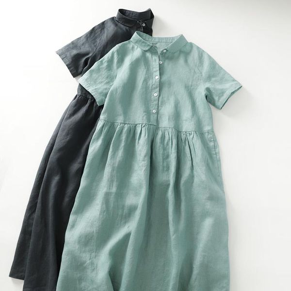 party dresses thin linen age-reducing doll collar short sleeve dress 2021 cotton women's shirt long 526, White;black
party dresses thin linen age-reducing doll collar short sleeve dress 2021 cotton women's shirt long 526, White;black