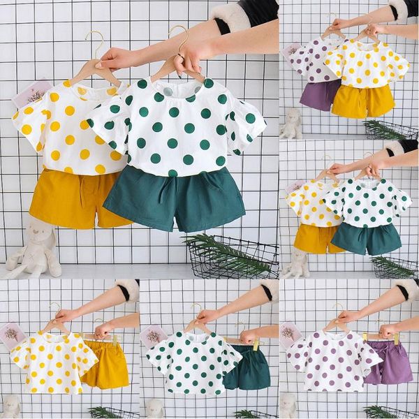 clothing sets polka dot outfits children girls short sleeve round neck and shorts with pocket, White
clothing sets polka dot outfits children girls short sleeve round neck and shorts with pocket, White