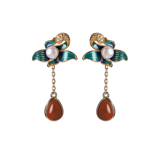 stud 925 sterling silver gold plated southern red agate pearl flower earrings cloisonne vintage women's drop-shaped, Golden;silver
stud 925 sterling silver gold plated southern red agate pearl flower earrings cloisonne vintage women's drop-shaped, Golden;silver