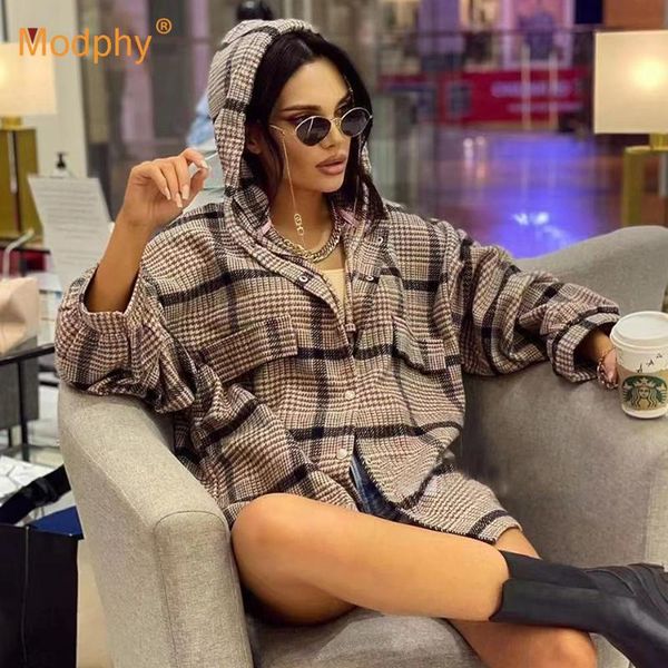 women's wool & blends women fashion plaid shirt jackets hooded collar autumn oversized jacket loose coat streetwear female outwear, Black
women's wool & blends women fashion plaid shirt jackets hooded collar autumn oversized jacket loose coat streetwear female outwear, Black