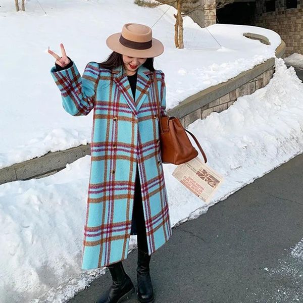 women's wool & blends 2021 korean winter coat over knee turn-down collar double bearsted long-sleeved panelled plaid straight woolen ov, Black
women's wool & blends 2021 korean winter coat over knee turn-down collar double bearsted long-sleeved panelled plaid straight woolen ov, Black