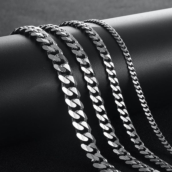 fashion 3/5/7/9mm men women stainless necklace chains jewelry, Silver