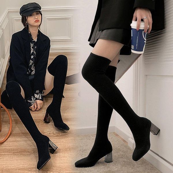 boots drop stretch women's high-heeled square toe over the knee socks all-match thin, Black
boots drop stretch women's high-heeled square toe over the knee socks all-match thin, Black