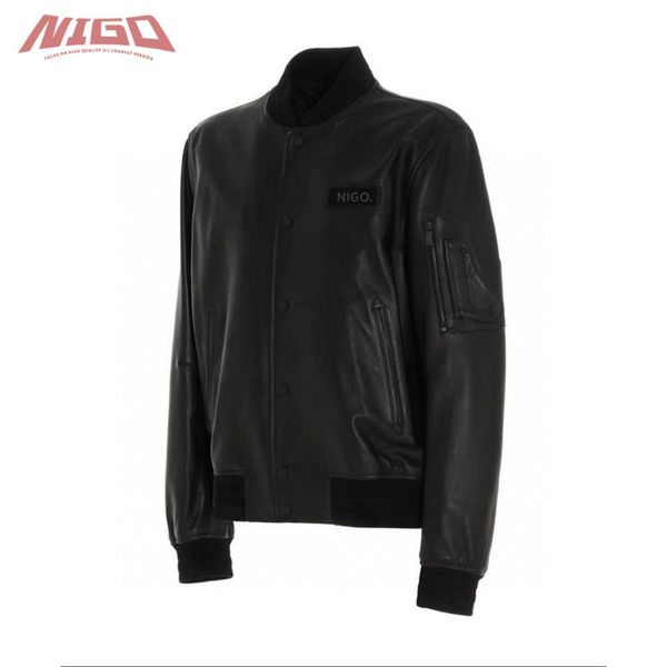 men's jackets nigo 21ss leather bomber jacket #nigo38859, Black;brown 
men's jackets nigo 21ss leather bomber jacket #nigo38859, Black;brown
