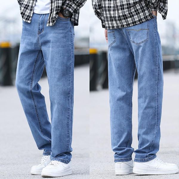 men's jeans baggy man 2021 brand classic straight stretch oversize pants thin soft casual homme denim trousers fashion clothing, Blue
men's jeans baggy man 2021 brand classic straight stretch oversize pants thin soft casual homme denim trousers fashion clothing, Blue