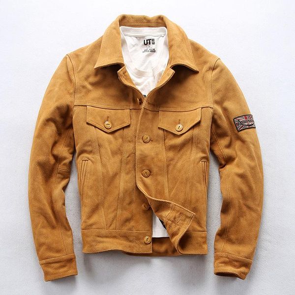 men's leather & faux yellow 2021 cow suede jacket slim fit single breasted patch genuine men denim shirt style coat male, Black
men's leather & faux yellow 2021 cow suede jacket slim fit single breasted patch genuine men denim shirt style coat male, Black