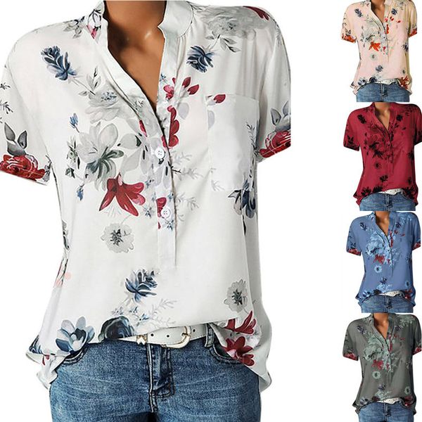 new summer 2021 printed v-neck short sleeve shirt women's top, White 
new summer 2021 printed v-neck short sleeve shirt women's top, White