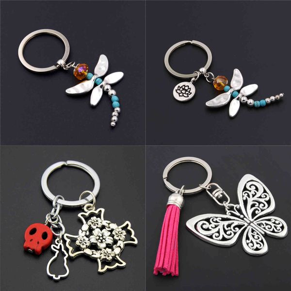 1pc dragonfly charms with lotus keychains cross keyring butterfly pendant key chain for women animal jewlery, Silver
1pc dragonfly charms with lotus keychains cross keyring butterfly pendant key chain for women animal jewlery, Silver