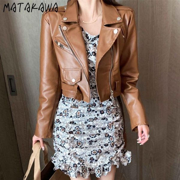 women's leather & faux matakawa autumn turn down collar long sleeve zipper biker jacket solid short fashion high street coat, Black
women's leather & faux matakawa autumn turn down collar long sleeve zipper biker jacket solid short fashion high street coat, Black