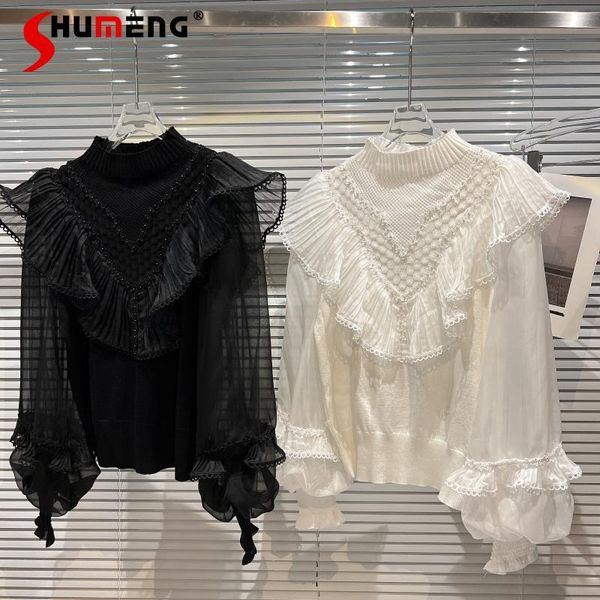 women's sweaters 2021 winter ruffled collar knitted pullover long sleeve stitching temperament fairy turtleneck sweater bottoming shirt, White;black
women's sweaters 2021 winter ruffled collar knitted pullover long sleeve stitching temperament fairy turtleneck sweater bottoming shirt, White;black
