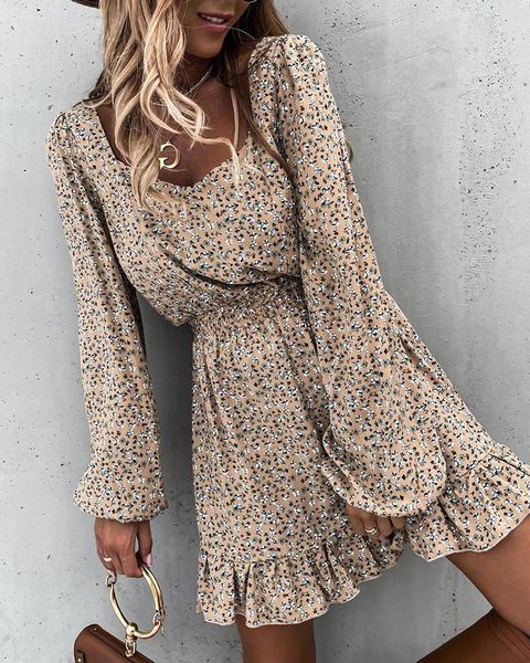casual dresses summer and autumn fashion women's mini with square collar elastic waist ruffle print sweet style hedging dress 2021, Black;gray
casual dresses summer and autumn fashion women's mini with square collar elastic waist ruffle print sweet style hedging dress 2021, Black;gray