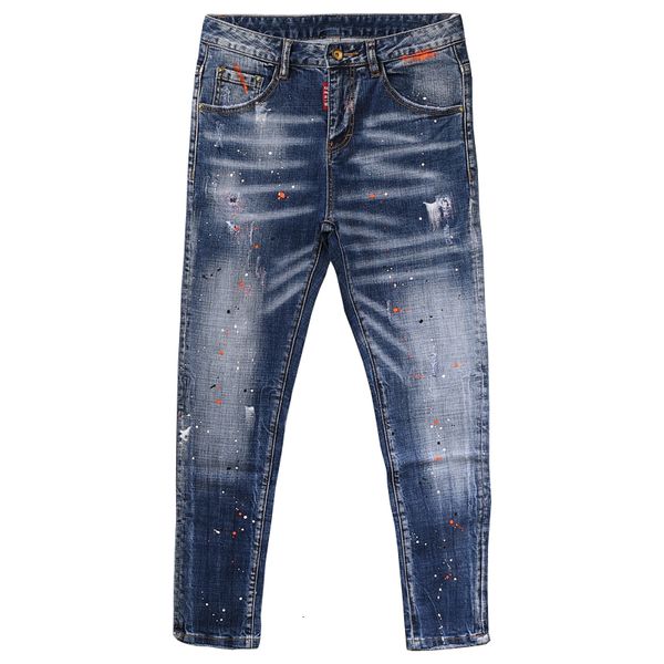 men's stretch ripped fashion jeans retro blue slim painting design hip hop nightclub
men's stretch ripped fashion jeans retro blue slim painting design hip hop nightclub