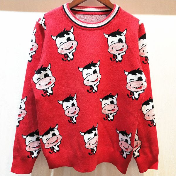 cartoon bull jacquard knit with round neck and long sleeves women's designer wear deluxe turtleneck slim pullover, White;black
cartoon bull jacquard knit with round neck and long sleeves women's designer wear deluxe turtleneck slim pullover, White;black