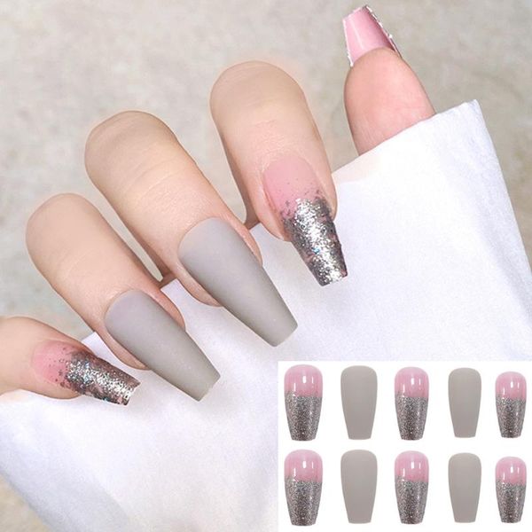false nails 24pcs/box grey pink long ballerina with glitter design detachable coffin nail patches wearable full cover tips, Red;gold
false nails 24pcs/box grey pink long ballerina with glitter design detachable coffin nail patches wearable full cover tips, Red;gold