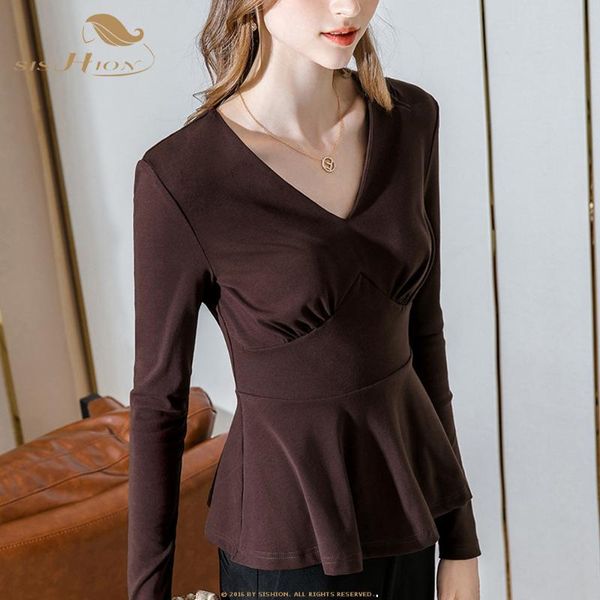 women's blouses & shirts sishion 2021 autumn long sleeve blouse vd1570 elegant v neck black red cotton coffee purple women ladies, White 
women's blouses & shirts sishion 2021 autumn long sleeve blouse vd1570 elegant v neck black red cotton coffee purple women ladies, White