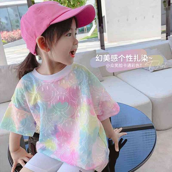 summer girls short sleeved t shirt western style childrens tie dye smiley print female, Blue
summer girls short sleeved t shirt western style childrens tie dye smiley print female, Blue