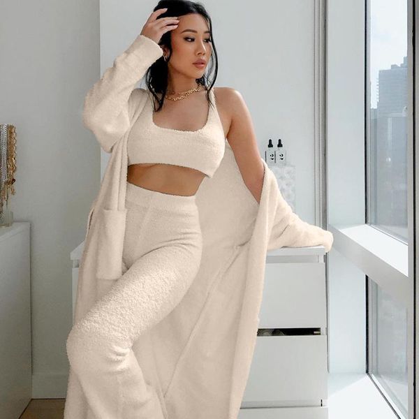 women's sleepwear winter 3pcs pants set sweater home clothing women crop oversized cardigan robe knitted coat woman lounge casual suit, Black;red
women's sleepwear winter 3pcs pants set sweater home clothing women crop oversized cardigan robe knitted coat woman lounge casual suit, Black;red