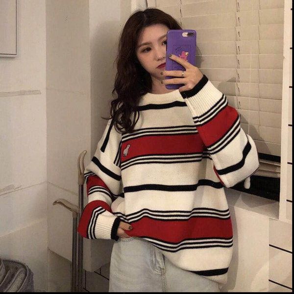 striped women sweaters kawaii ulzzang vintage style round neck college loose clouds sweater female korean punk thin cute harajuku, White;black
striped women sweaters kawaii ulzzang vintage style round neck college loose clouds sweater female korean punk thin cute harajuku, White;black