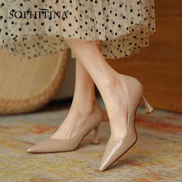 sophitina solid women's pumps spring autumn all-match handmade high heel shoes shallow mouth pointed toe office lady shoes ao306 210513, Black