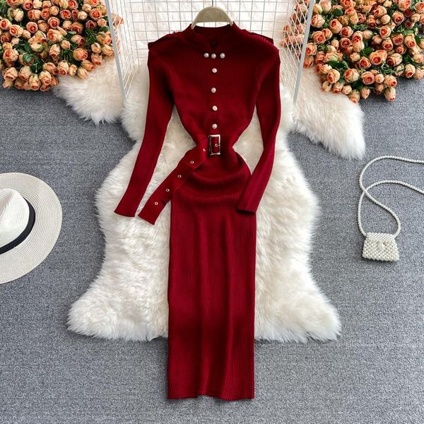 casual dresses autumn winter black/red knitted midi dress for women vintage long sleeve single breasted stand collar bodycon vestidos female, Black;gray
casual dresses autumn winter black/red knitted midi dress for women vintage long sleeve single breasted stand collar bodycon vestidos female, Black;gray