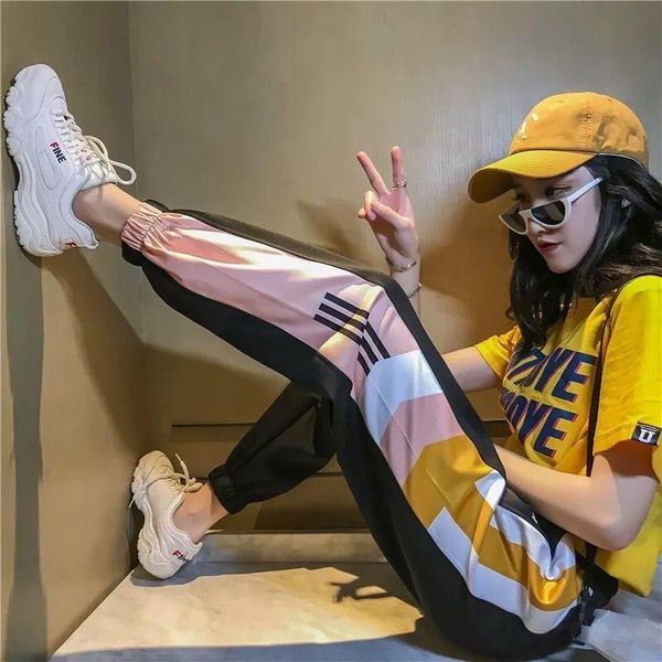 casual patchwork pencil womens pant high waist buckle belt trousers orange zipper pocket sweatpants and joggers fitness, Black;white
casual patchwork pencil womens pant high waist buckle belt trousers orange zipper pocket sweatpants and joggers fitness, Black;white