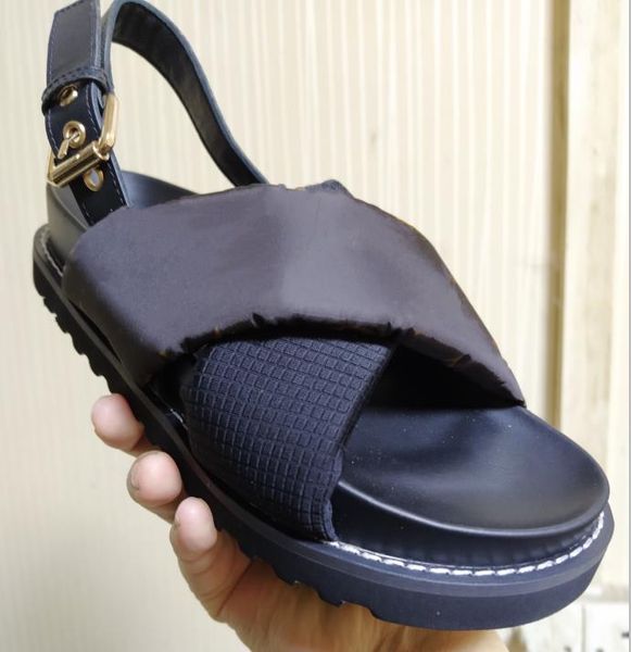 women leather flat sandal studs designer lady back canvas strap letter rubber sole slide, Black
women leather flat sandal studs designer lady back canvas strap letter rubber sole slide, Black