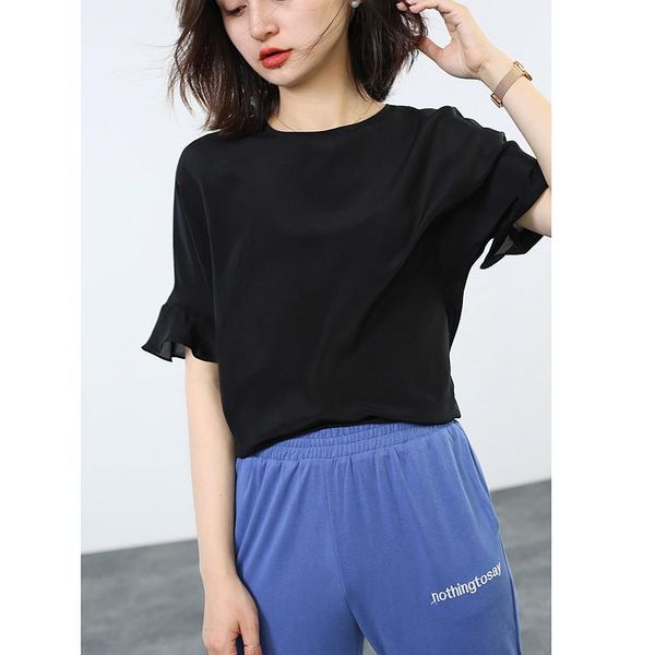 women's blouses & shirts women summer 100% natural silk blouse real flare sleeve basic shirt black for, White
women's blouses & shirts women summer 100% natural silk blouse real flare sleeve basic shirt black for, White